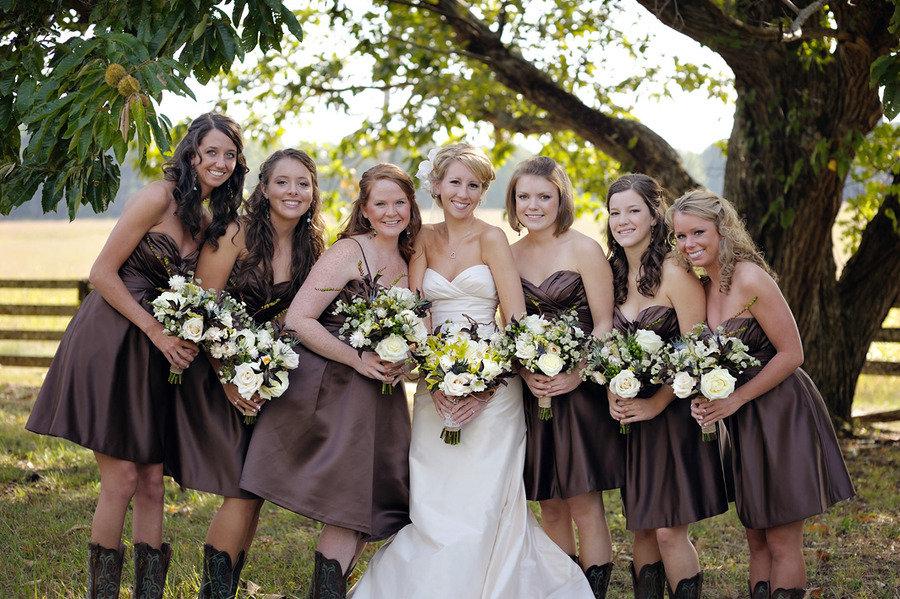 Coffee Color Short Country Style Strapless Bridesmaid Dresses with Boots,20081825-Dolly Gown