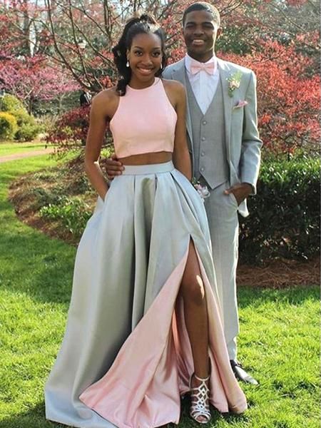 Black Girl Prom Dress Two Piece Prom Dress with Side Slit and Pockets 20081908-Dolly Gown