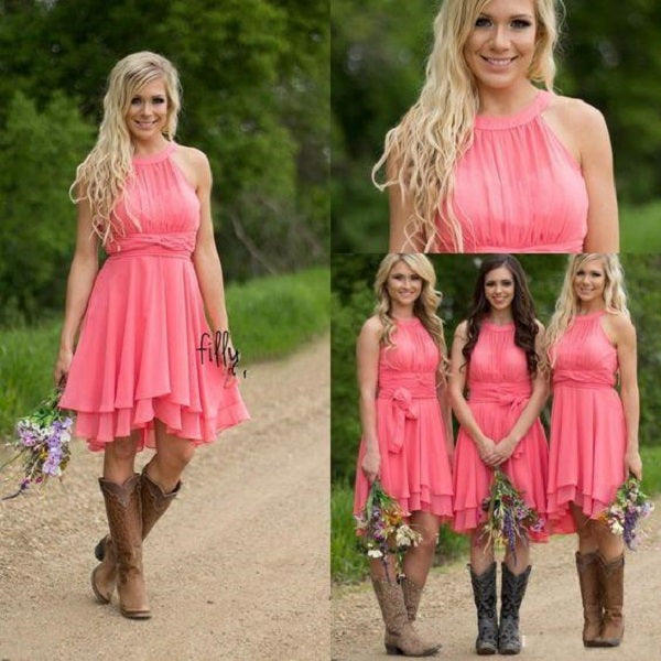 Coral Short Bridesmaid Dresses with Boots,Watermelon Bridesmaid Dresses,FS094-Dolly Gown