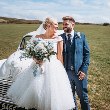 Country Style 50s Style Off the Shoulder Polka Dots Tulle Tea Length Wedding Dress,20082021-Dolly Gown