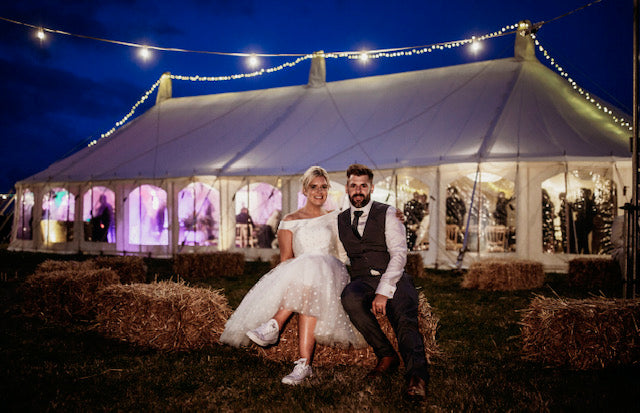 Country Style 50s Style Off the Shoulder Polka Dots Tulle Tea Length Wedding Dress,20082021-Dolly Gown