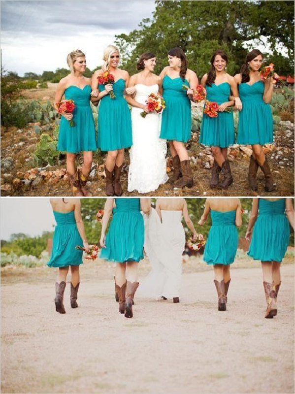 Country Style Blue Short Bridesmaid Dresses with Boots,20082009-Dolly Gown