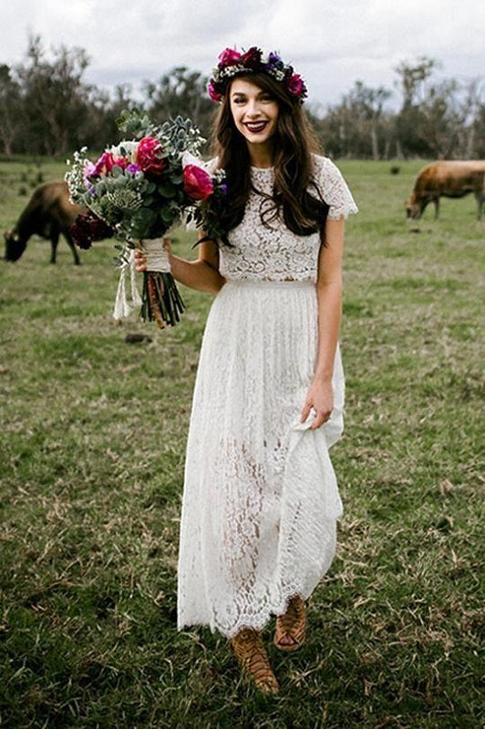 Country Style Lace Flowy Two Piece Wedding Dress, Bridal Separates,20082234-Dolly Gown