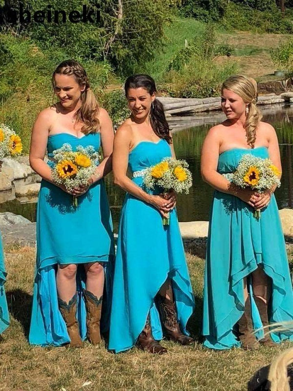 Country Style Hi-Lo Strapless Bridesmaid Dress with Boots,20081635-Dolly Gown