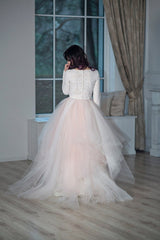 Country Style Lace Crop Top 2 Piece Wedding Dresses with Long Sleeves,20081501-Dolly Gown