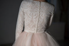 Country Style Lace Crop Top 2 Piece Wedding Dresses with Long Sleeves,20081501-Dolly Gown