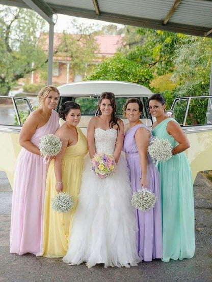 Country Style One shoulder Bridesmaid Dresses Long Pastel Bridesmaid Dresses FS074-Dolly Gown