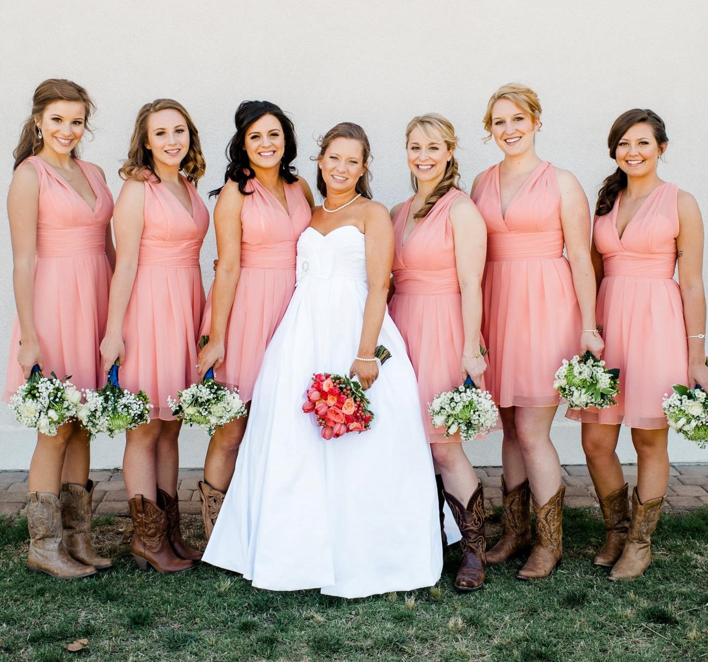 Country Westen Short Coral Bridesmaid Dresses,Rockabilly Bridesmaid Dresses with Boots,20082011-Dolly Gown