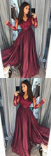 Custom Modest Burgundy Long Sleeve Prom Dress, Pretty Party Dress,GDC1230-Dolly Gown