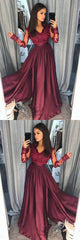 Custom Modest Burgundy Long Sleeve Prom Dress, Pretty Party Dress,GDC1230-Dolly Gown