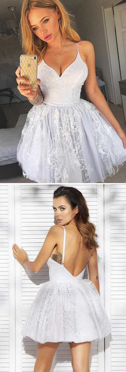 Cute White Tulle Mini Short Prom Dress,Short Homecoming Dress,Sweet 16 Dress,GDC1291-Dolly Gown