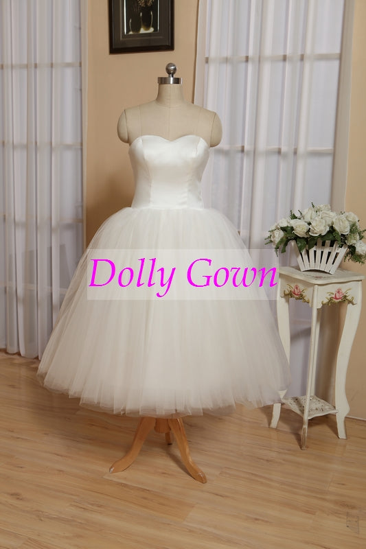 Retro Tulle Strapless Vintage 50s Style Rockabilly Wedding Dress Tea Length,DO008-Dolly Gown
