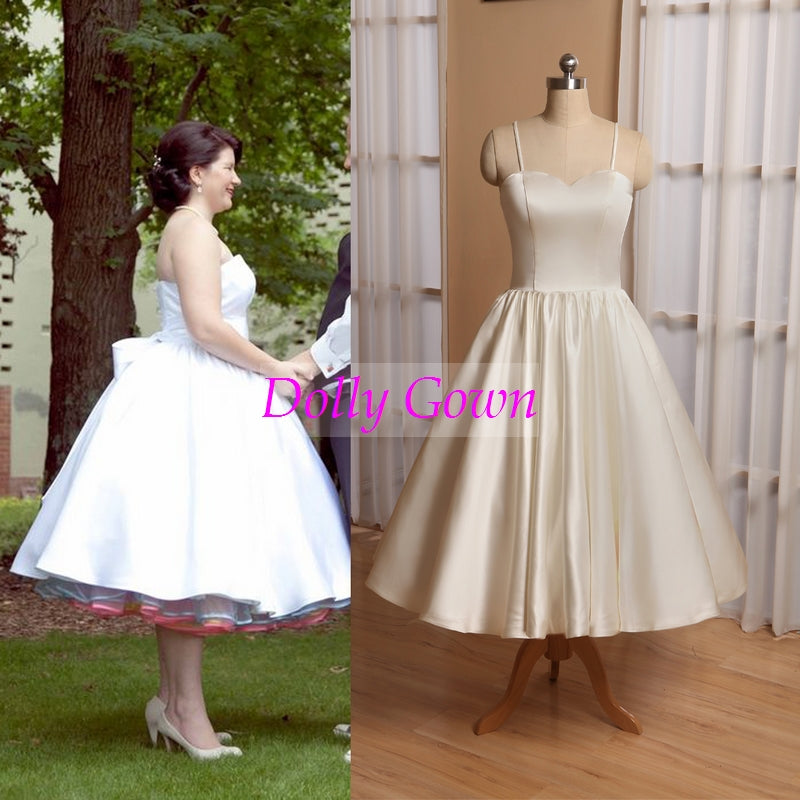 Vintage Short 50s Style Wedding Dresses Short with Spaghetti Strapes,Robe De Mariee Courte Pas Cher,20081101