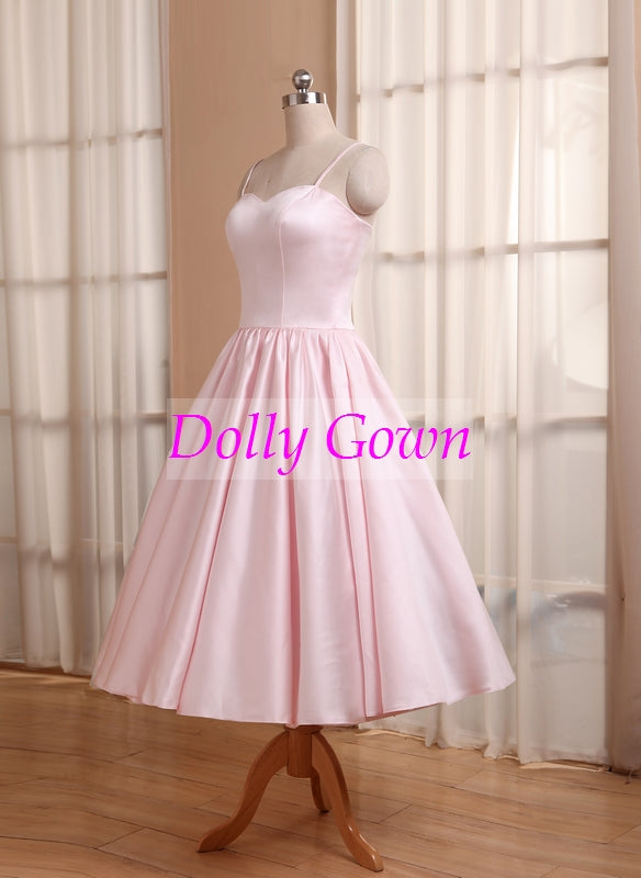 Pink Short Vintage Bridesmaid Dresses with Spaghetti Straps 50s style bridesmaid dresses 20081102-Dolly Gown