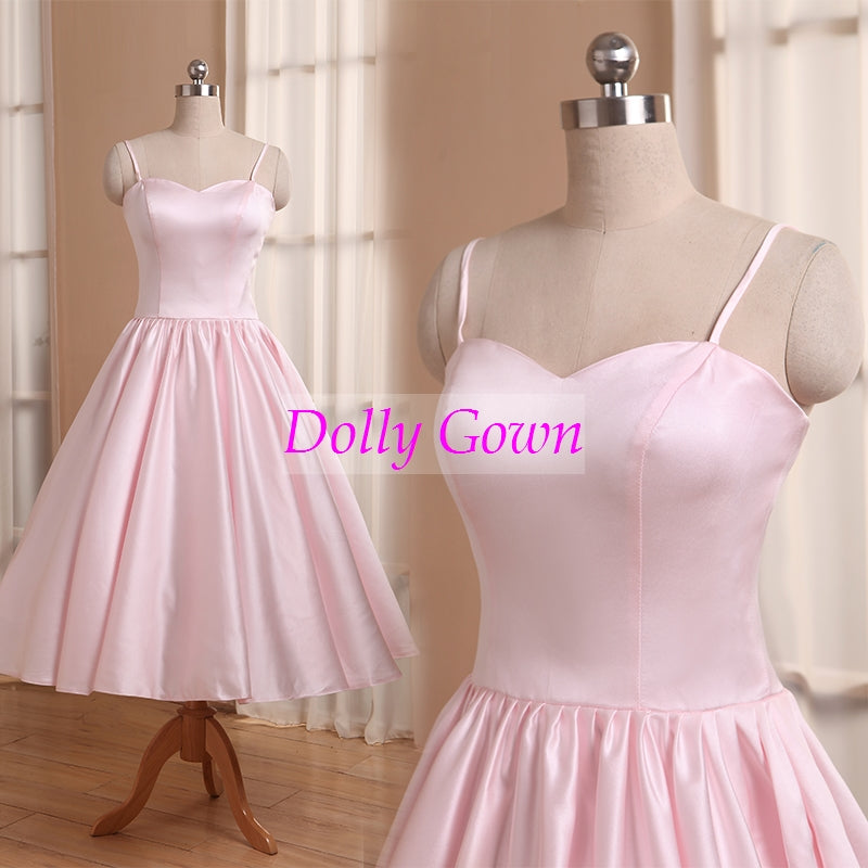 Pink Short Vintage Bridesmaid Dresses with Spaghetti Straps 50s style bridesmaid dresses 20081102-Dolly Gown
