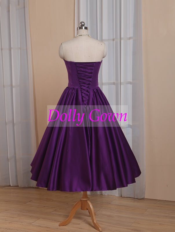 Purple Sweetheart 1950's Tea Length Country Style Vintage Bridesmaid Dresses-Dolly Gown