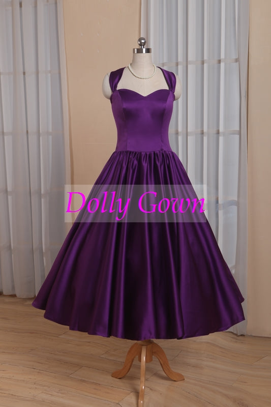 Vintage Bridesmaid Dresses Purple Country Bridesmaid Dresses Tea Length 50s Style Bridesmaid Dresses
