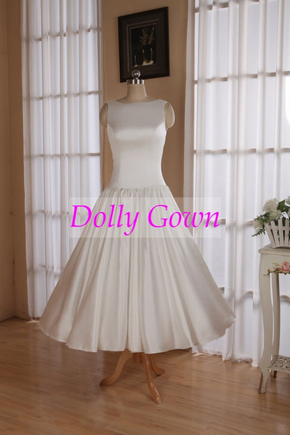 Modest Bateau Ankle Length Vintage inspired 50s Wedding Dress(Plus Size available),20072802-Dolly Gown