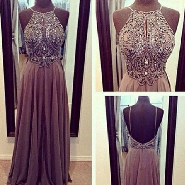 Dark Gray Prom Dress,Unique Prom Dress,Beaded Top Prom Gown,2023 Formal