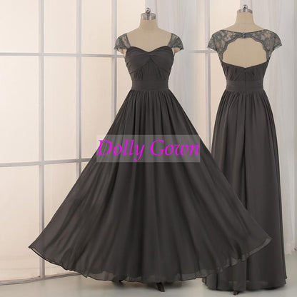 Dark Grey Long Bridesmaid Dresses,Chiffon Dark Gray Bridesmaid Dresses Long,18032701-Dolly Gown