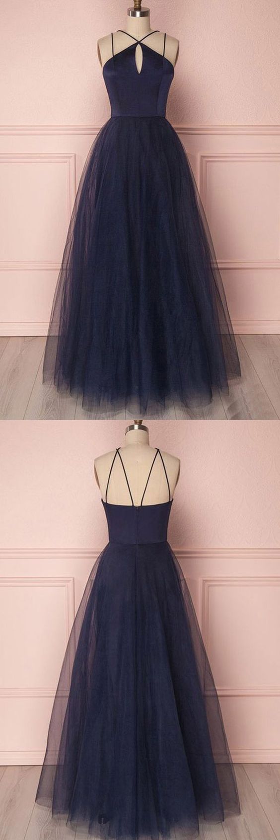 Dark Navy Tulle Simple Senior Prom Dress,Long Party Formal Gown,GDC1132-Dolly Gown