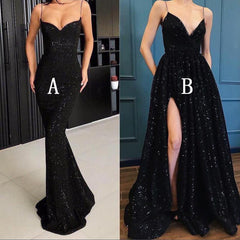 Dazzling Spaghetti Straps Mermaid Black Prom Dress,GDC1058-Dolly Gown