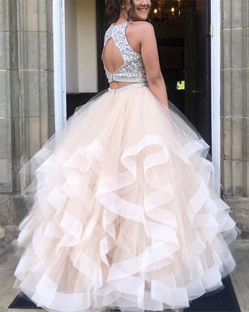 Dazzling Crop Top Princess Ruffles Skirt Two Piece Prom Gown,Prom Dress Long Ball Gown,GDC1336-Dolly Gown