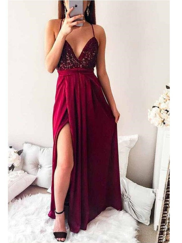 burgundy color prom dress A-Line/Princess Floor-Length Tulle Dresses Angrila strap neckline adds a delicate Delicate Burgundy Senior Prom Dress