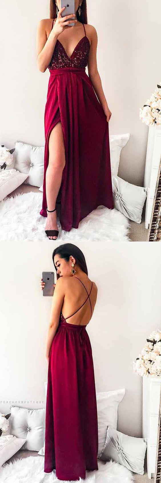 Delicate Burgundy Senior Prom Dress with Slit Delicate Burgundy Senior Prom Dress with Slit