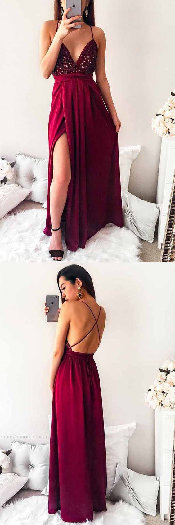 Delicate 2021 Burgundy Senior Prom Dress with Slit ,GDC1135-Dolly Gown