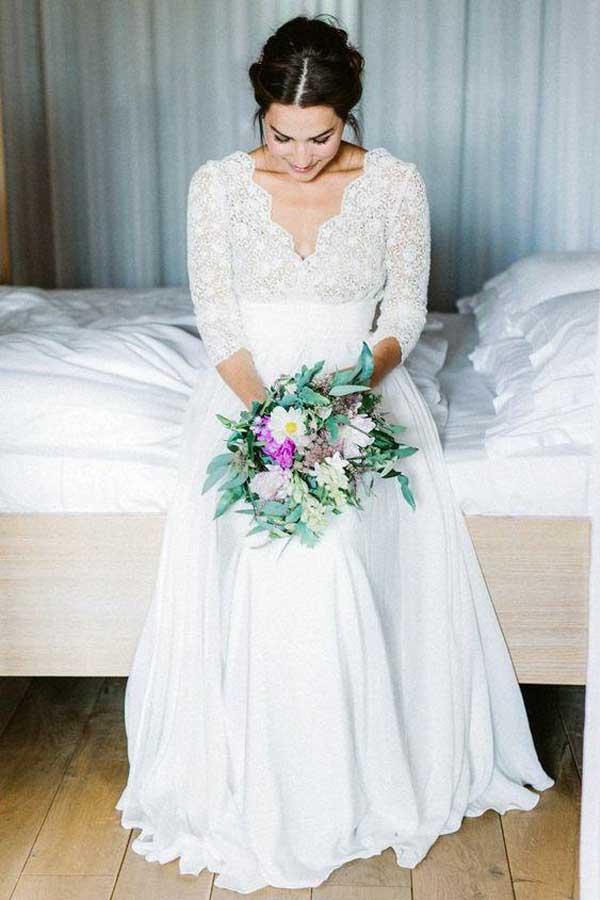 Discount Country Vintage Lace Wedding Dress with Long Lace Sleeves.GDC1139-Dolly Gown