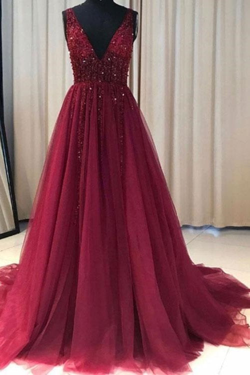 Discount Custom Made Burgundy Tulle Prom Dress Long,GDC1200-Dolly Gown
