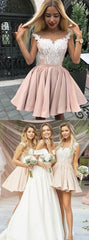 Discount Off Shoulder Blush Pink Short Midi Length Bridesmaid Dresses ,GDC1208-Dolly Gown