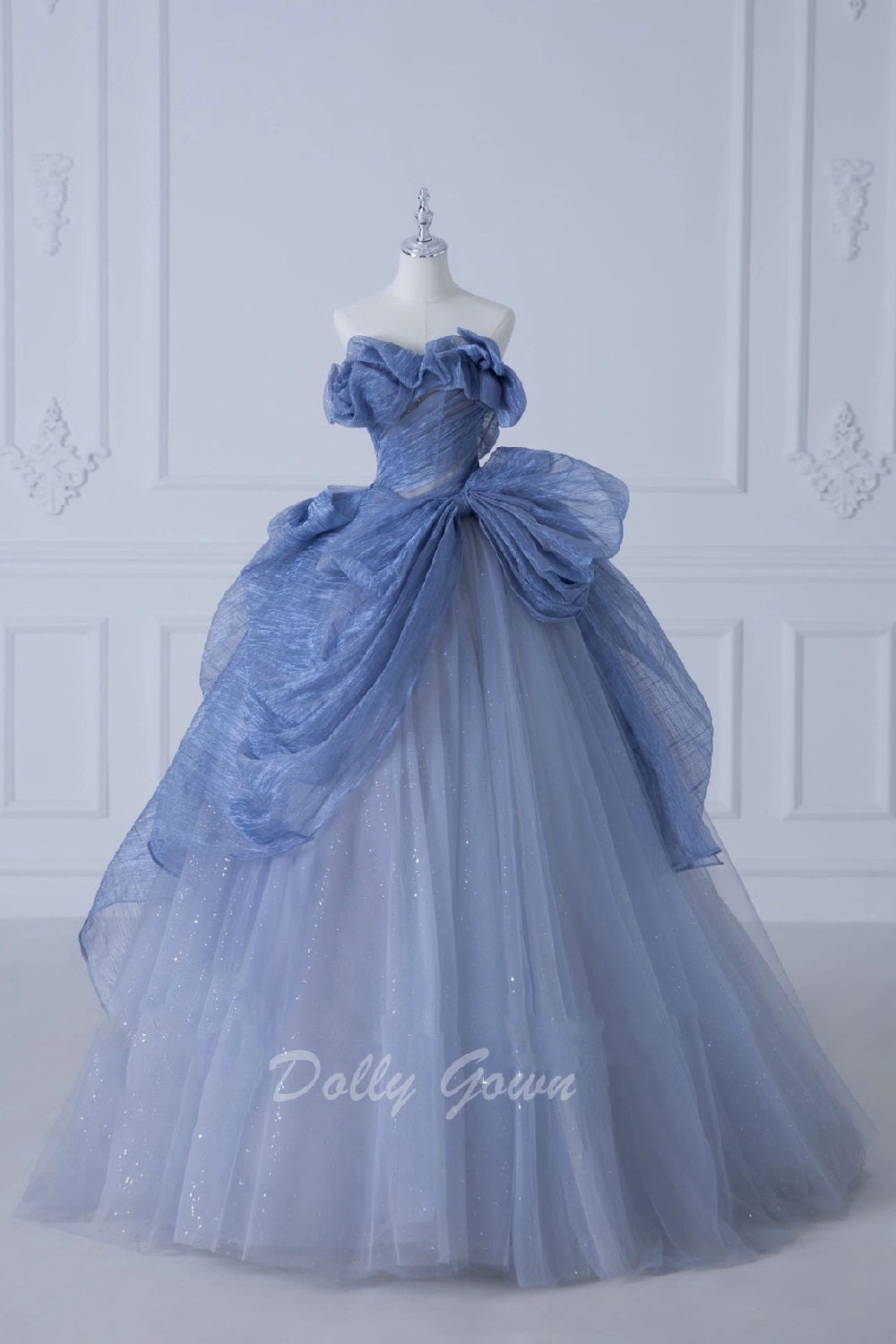 Dusty Blue Ball Gown Prom Dress - DollyGown