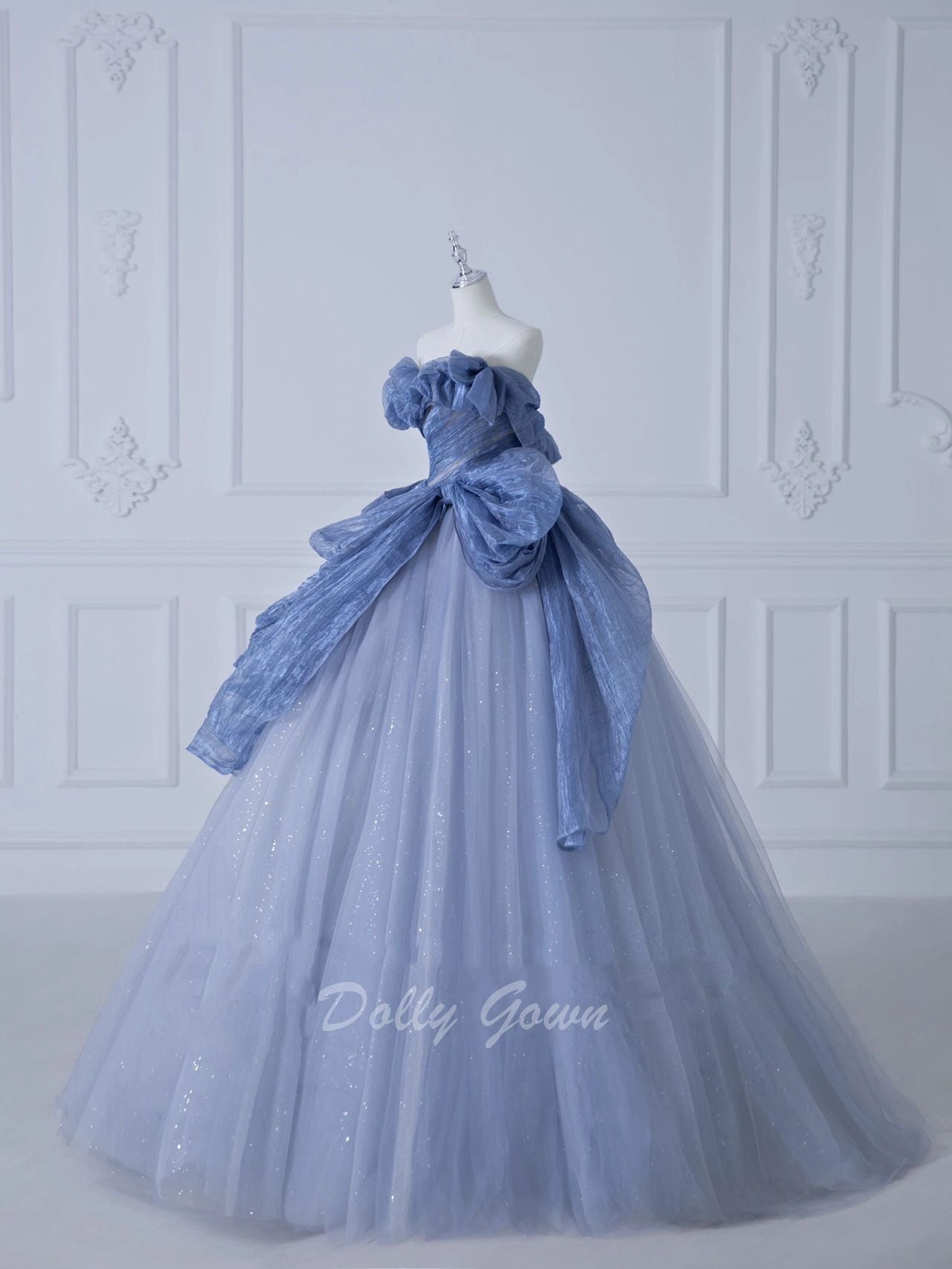 Dusty Blue Ball Gown Prom Dress - DollyGown
