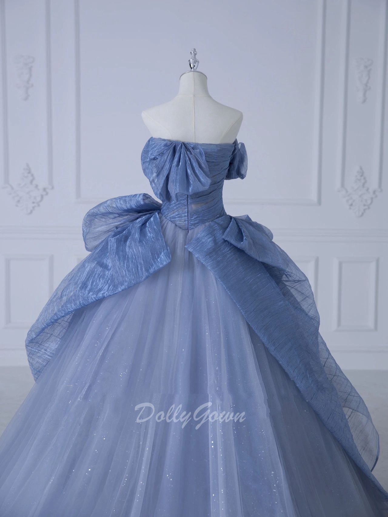 Dusty Blue Ball Gown Prom Dress - DollyGown