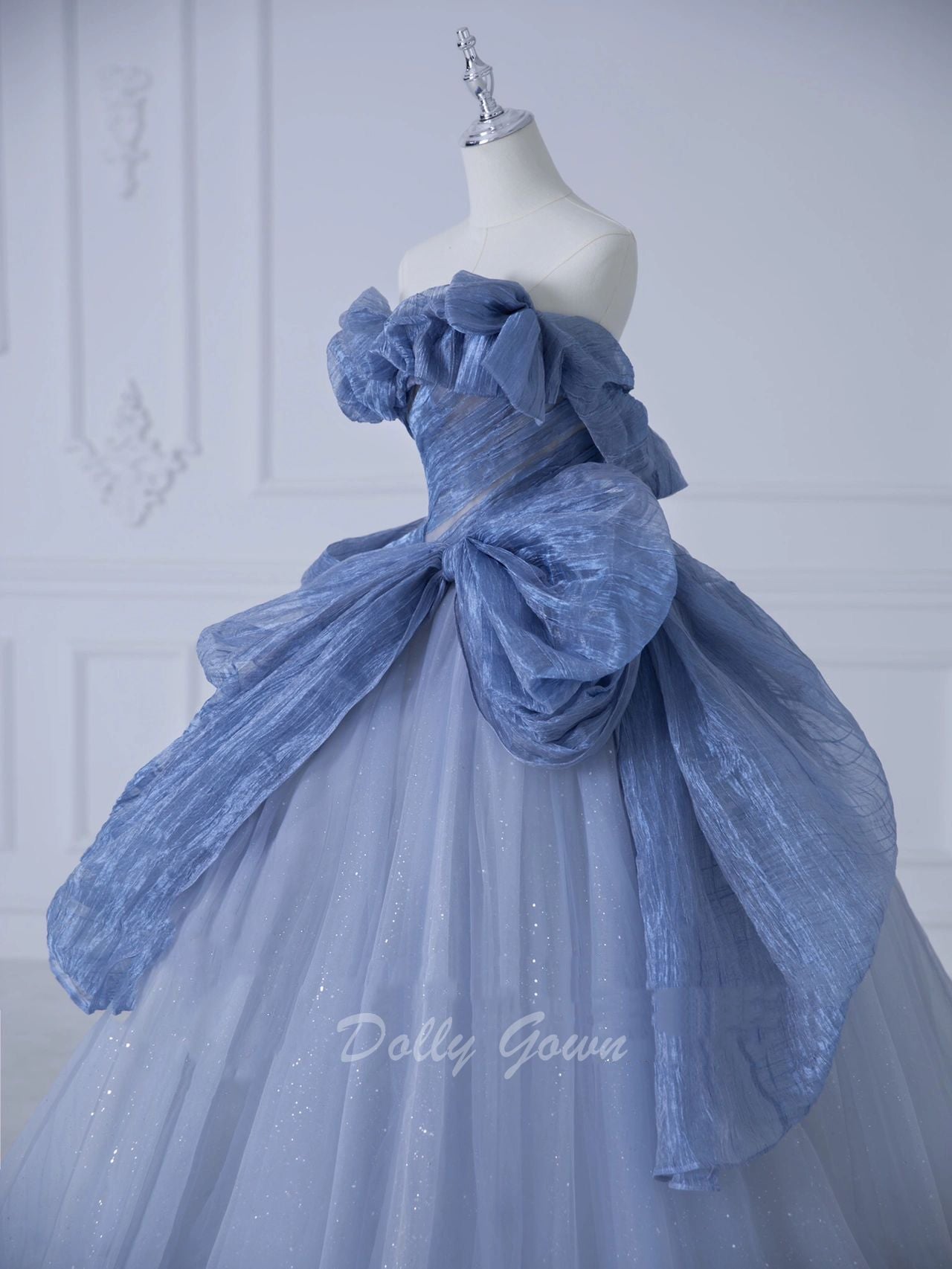 Dusty Blue Ball Gown Prom Dress - DollyGown