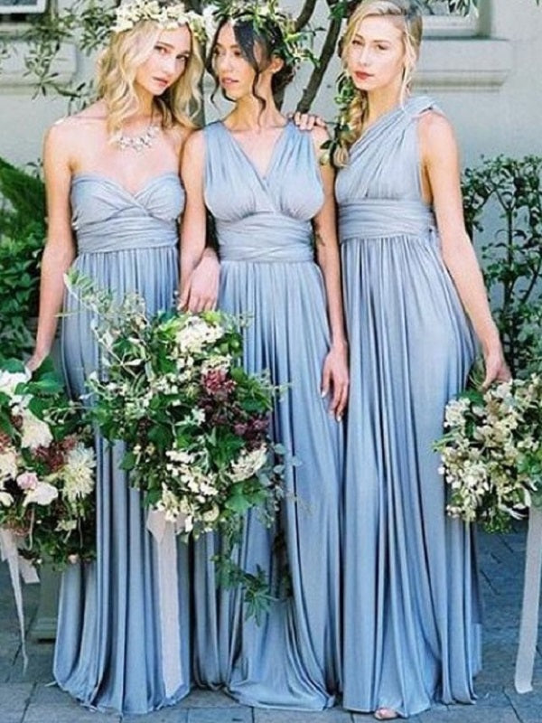 Top Trending Dusty Blue Mismatched Convertible Long Cheap Bridesmaid Dresses,#110501