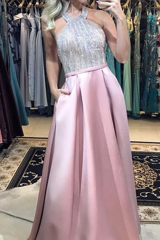 Dusty Pink Prom Dress with Pockets