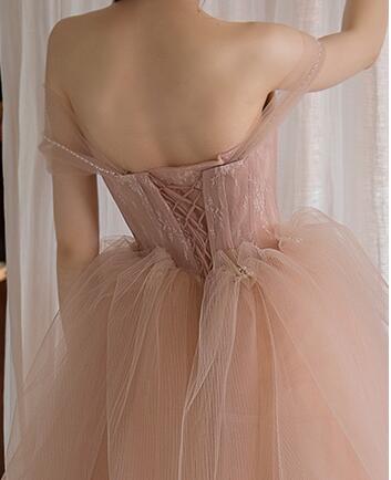 Dusty Rose Ball Gown Tulle Wedding Dress - DollyGown