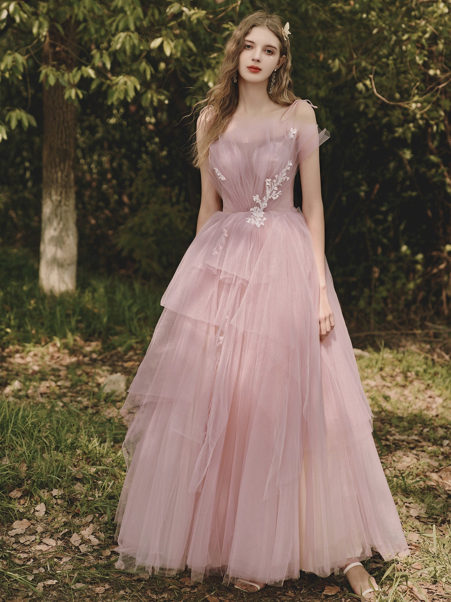 Dusty Rose Flowy Tulle Tiered Prom Dress Dusty Rose Flowy Tulle Tiered Prom Dress