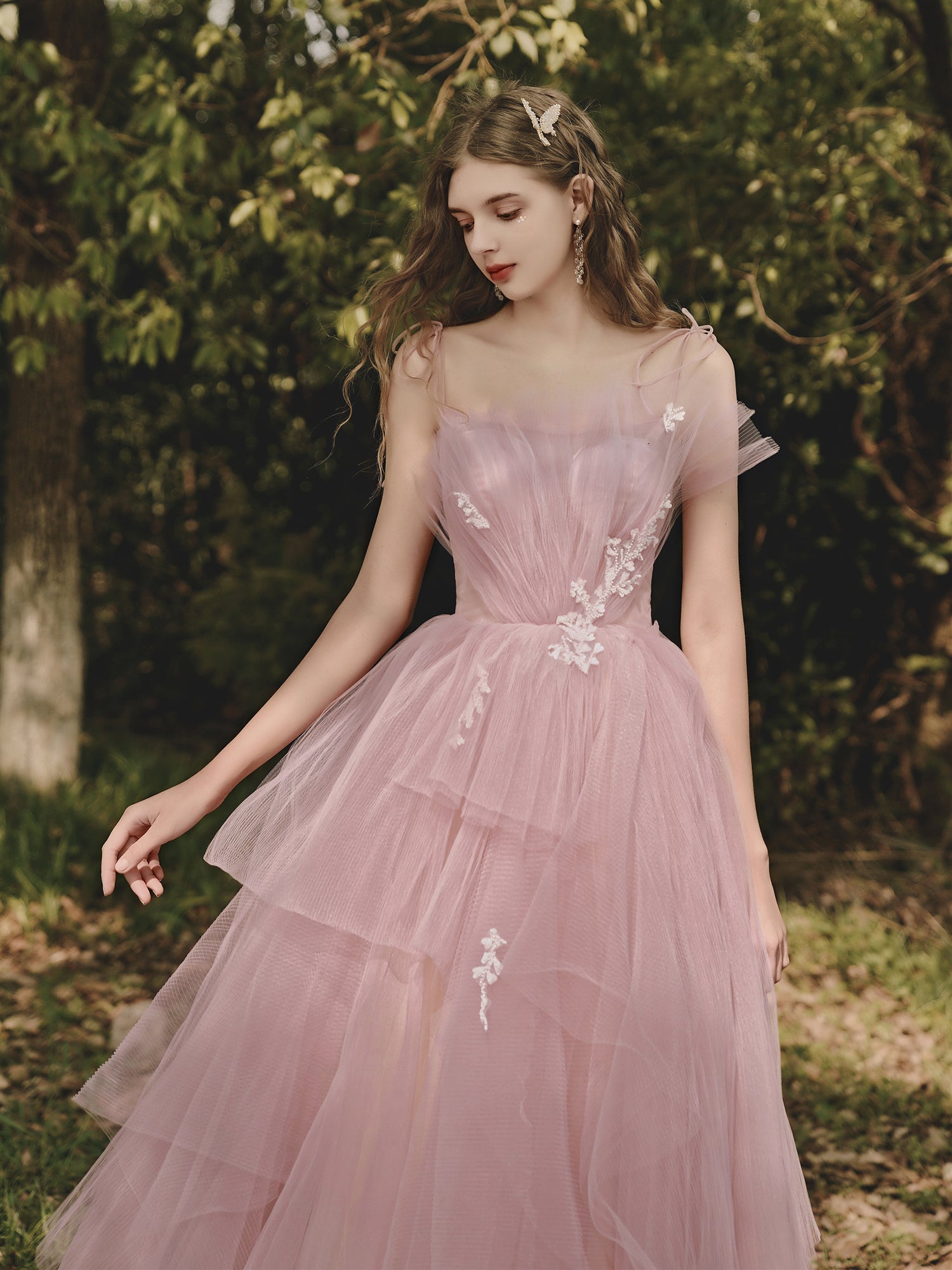 Dusty Rose Flowy Tulle Tiered Prom Dress Dusty Rose Flowy Tulle Tiered Prom Dress