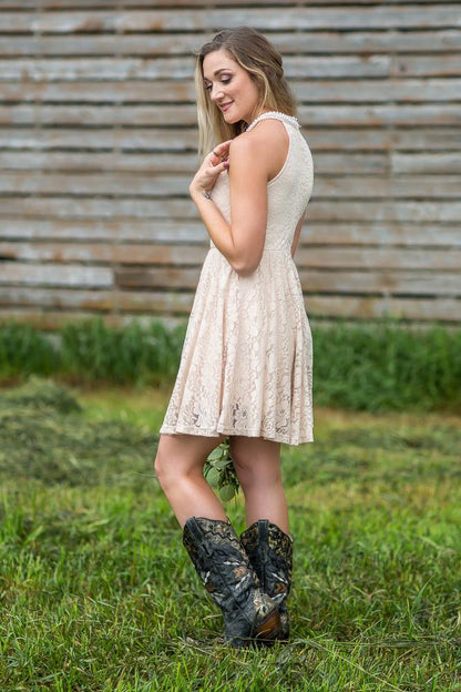 Dusty Country Rustic Lace Halter Short Bridesmaid Dresses with Cowboy Boots,GDC1511-Dolly Gown