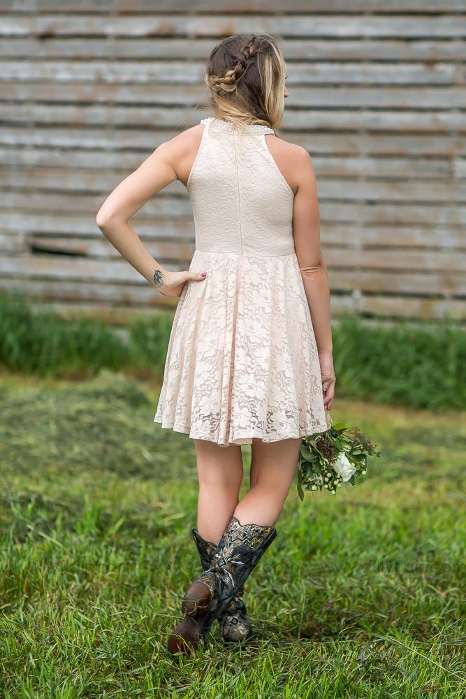 Dusty Country Rustic Lace Halter Short Bridesmaid Dresses with Cowboy Boots,GDC1511-Dolly Gown