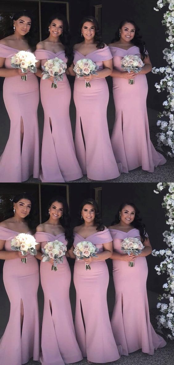 Dusty Pink Mermaid Side Slit Simple Off Shoulders Bridesmaid Dresses Dusty Pink Mermaid Side Slit Simple Off Shoulders Bridesmaid Dresses