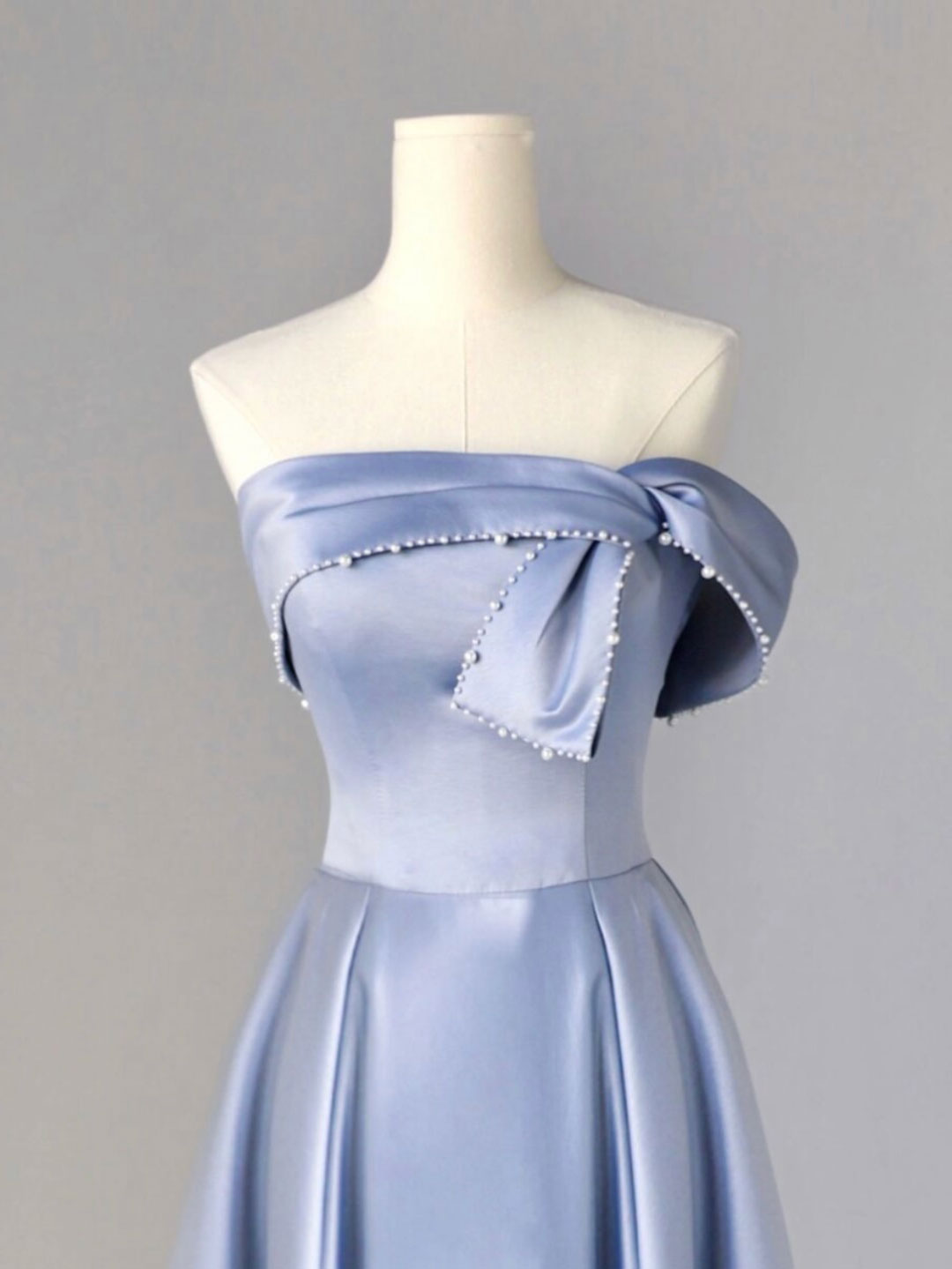 Stylish Strapless Satin Blue A-line Simple Prom Dress