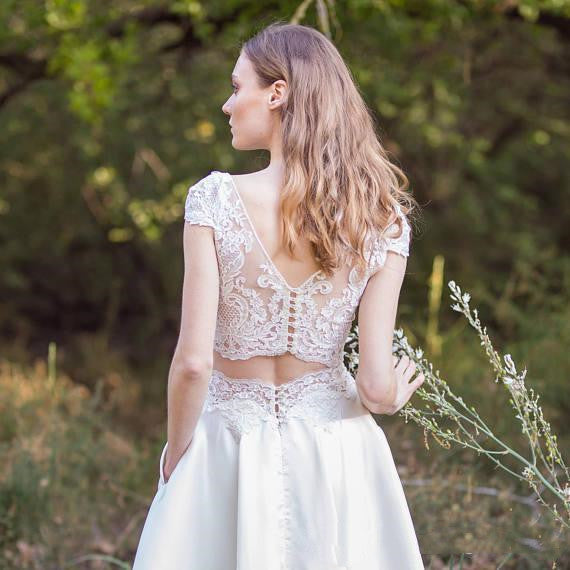 Elegant Lace Cap Sleeves Two Piece Wedding Dress | A-line Bridal Separates Elegant Lace Cap Sleeves Two Piece Wedding Dress | A-line Bridal Separates