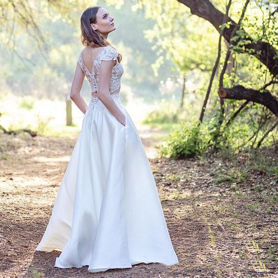 Elegant Lace Cap Sleeves Two Piece Wedding Dress | A-line Bridal Separates Elegant Lace Cap Sleeves Two Piece Wedding Dress | A-line Bridal Separates