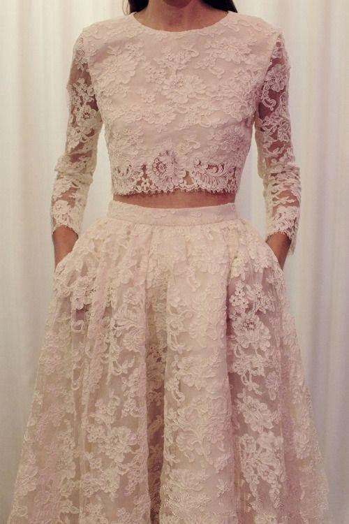 Elegant Lace Long Sleeves Modest Two Piece Bridal Separates with Pockets.20082680-Dolly Gown