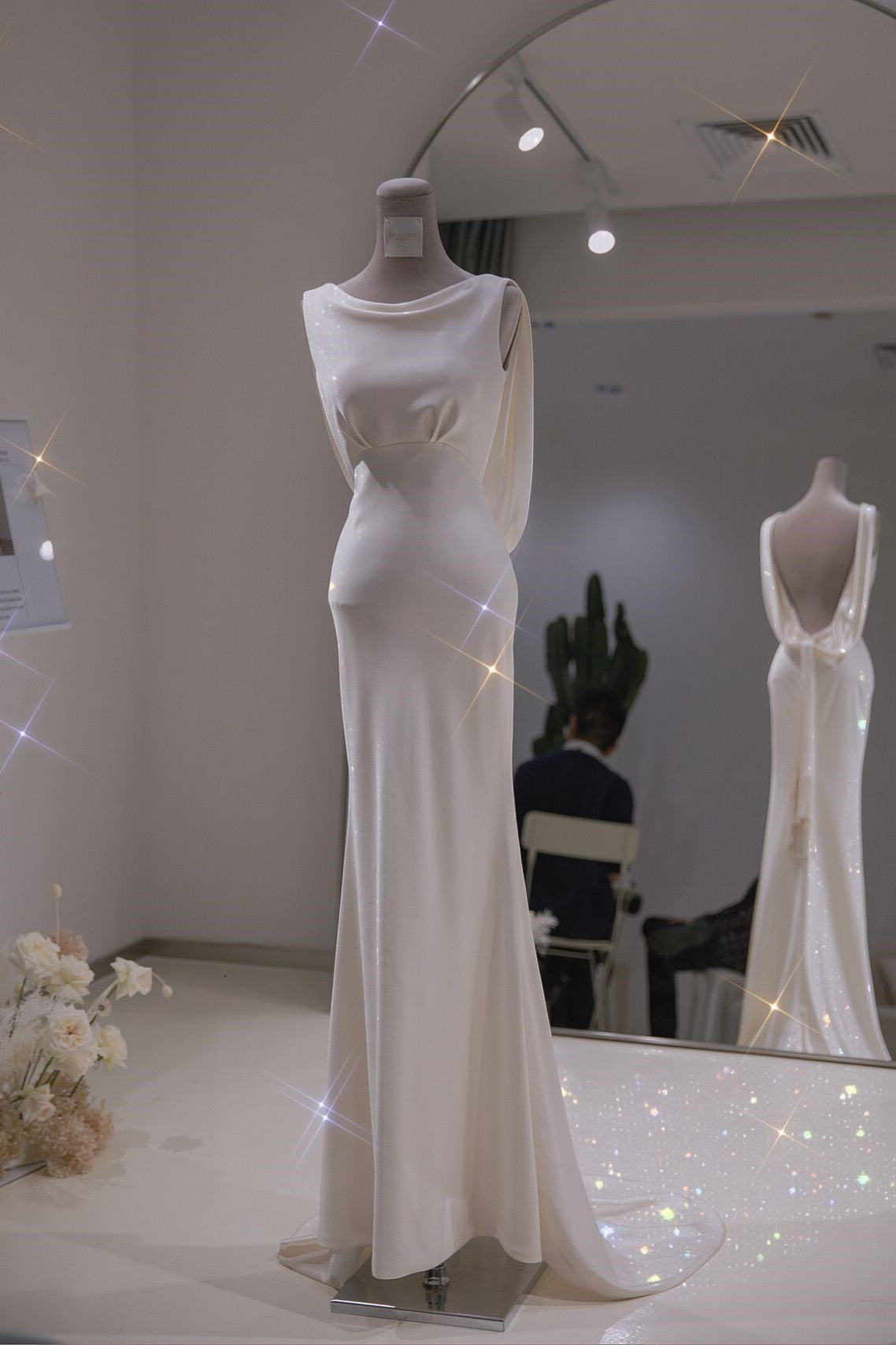 Elegant Simple Silk Wedding Dress with Low Back - DollyGown